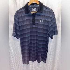 2/49$ Men’s Under Armour cold black striped black and gray polo size‎ Large